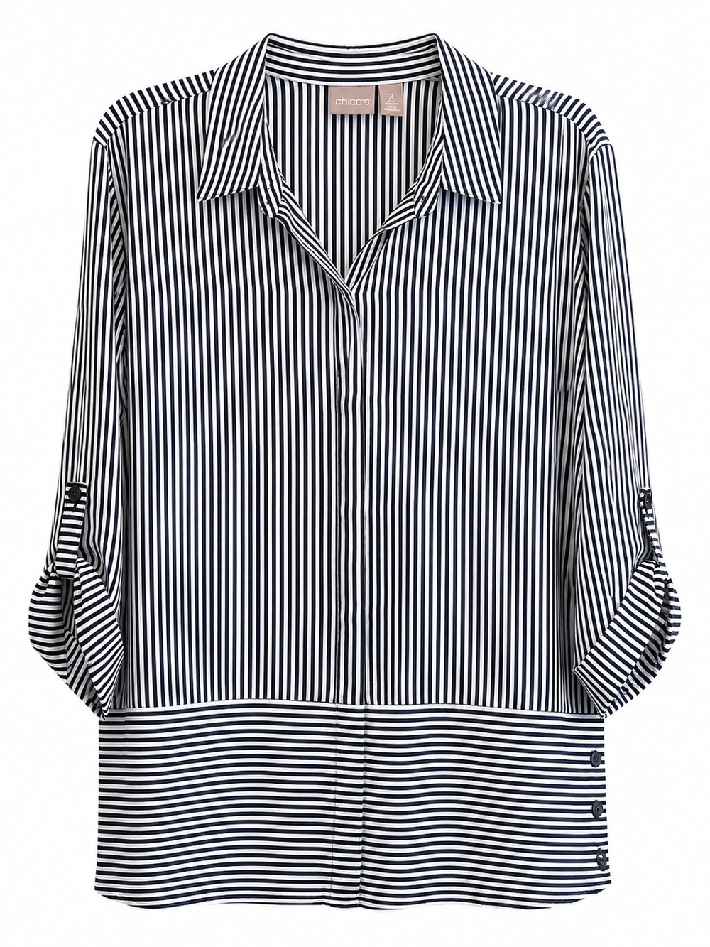 Chico's Navy and White Vertical Stripe Career Wear Classy Business Shirt